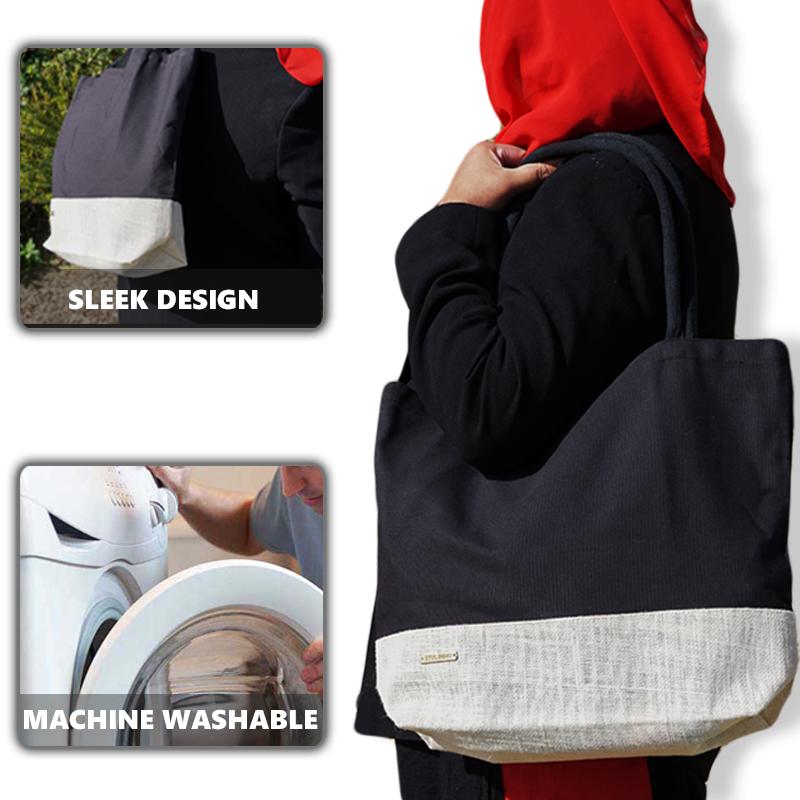 Canvas & Jute Tote Bag Black & natural